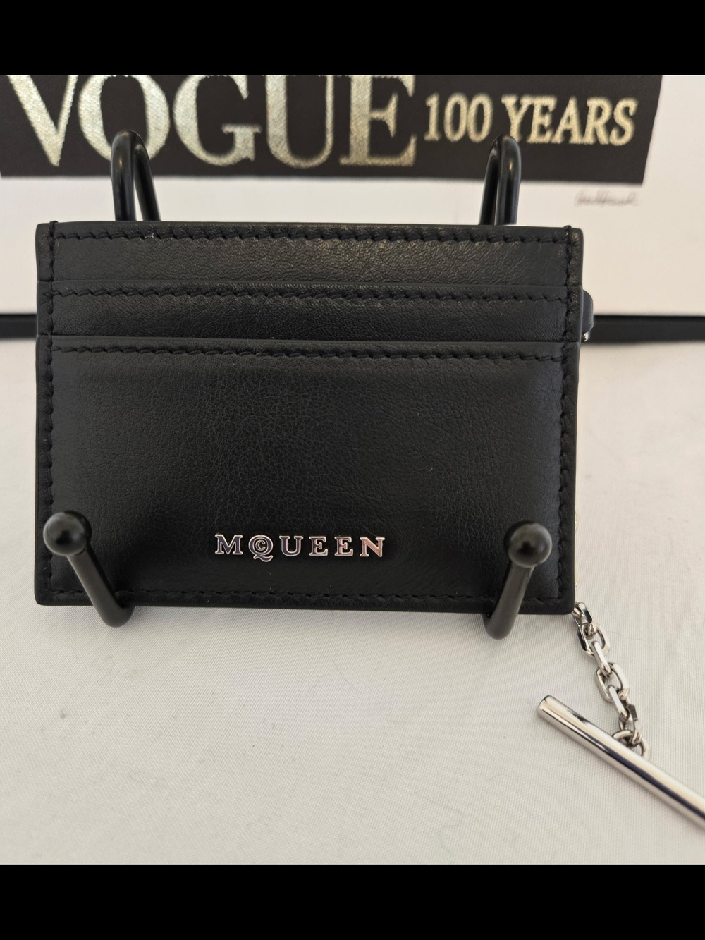NWT Alexander McQueen Black Leather Sling Chain Card Holder Wallet